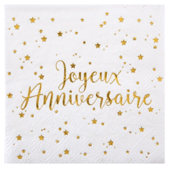 Picture of TABLEWARE - JOYEUX ANNIVERSAIRE BEVERAGE NAPKINS GOLD