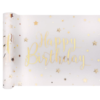 Picture of DECOR - HAPPY BIRTHDAY TABLE RUNNER - GOLD AND WHITE