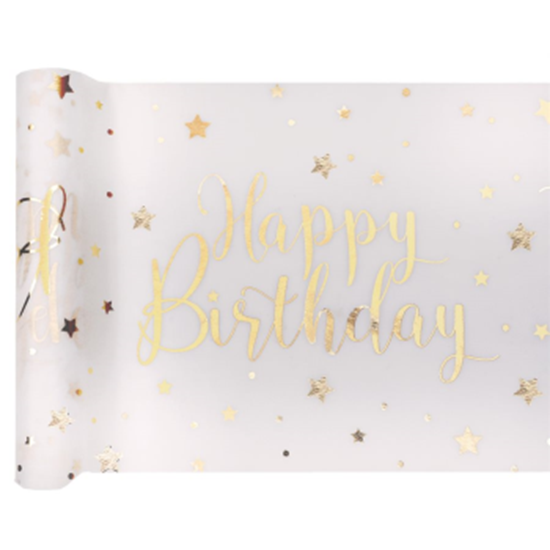 Image sur DECOR - HAPPY BIRTHDAY TABLE RUNNER - GOLD AND WHITE