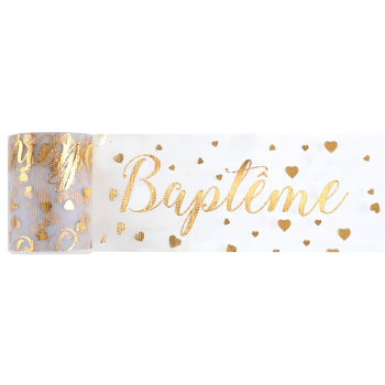 Picture of DECOR - BAPTEME TULLE RIBBON - WHITE AND GOLD
