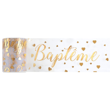 Image de DECOR - BAPTEME TULLE RIBBON - WHITE AND GOLD