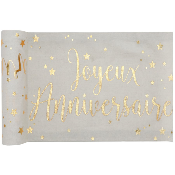 Picture of TABLEWARE - JOYEUX ANNIVERSAIRE TABLE RUNNER  METALLIC GOLD