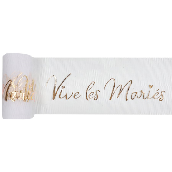 Image de DECOR -VIVE LES MARIES TULLE RIBBON - WHITE AND GOLD