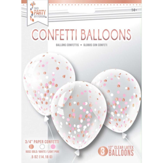 Image sur CONFETTI BALLOONS - 3/PK ROSE GOLD