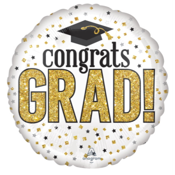 Image de 21'' FOIL - CONGRATS GRAD SPARKLE - GOLD BLACK AND WHITE