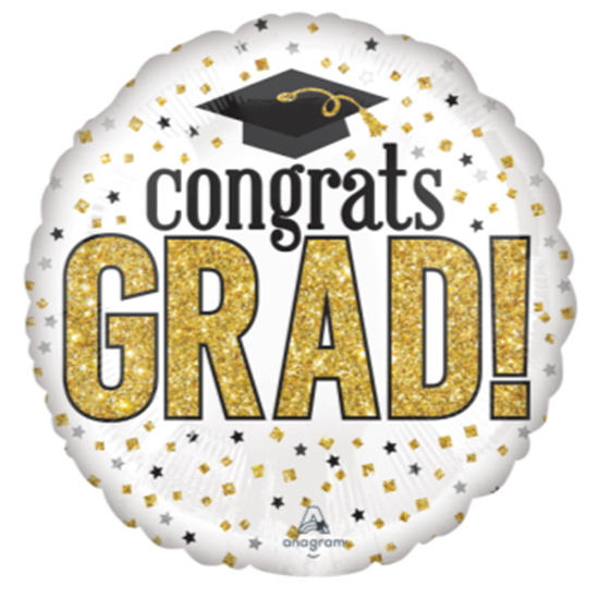 Image sur 21'' FOIL - CONGRATS GRAD SPARKLE - GOLD BLACK AND WHITE