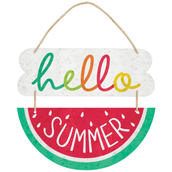 Image sur DECOR - HELLO SUMMER METAL HANGING SIGN - WATERMELON