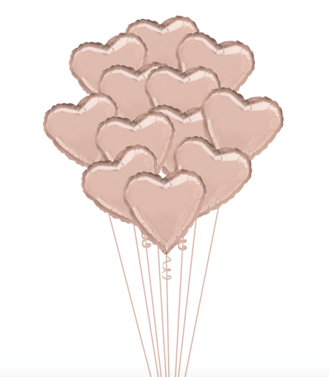 Image sur 12 ROSE GOLD 18" HEARTS - FILLED WITH HELIUM