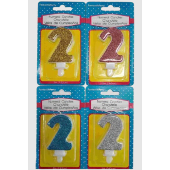 Image de GLITTER NUMERAL CANDLE - #2 - ASSORTED COLORS