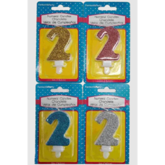 Image sur GLITTER NUMERAL CANDLE - #2 - ASSORTED COLORS