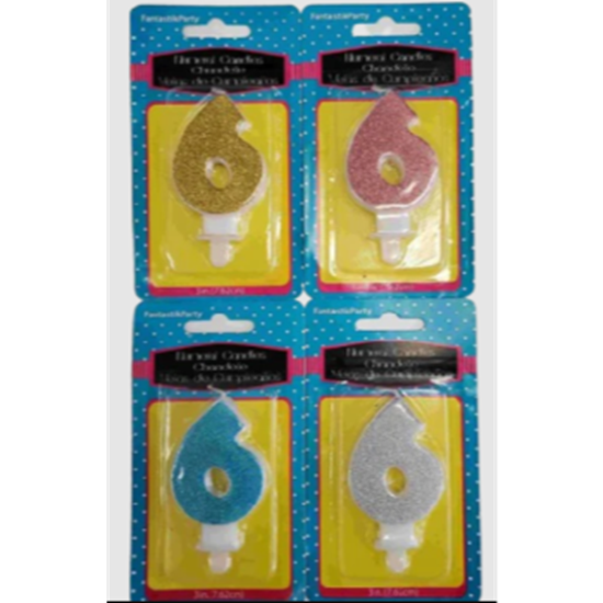 Image sur GLITTER NUMERAL CANDLE - #6 - ASSORTED COLORS