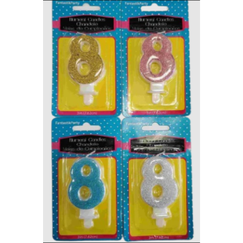 Picture of GLITTER NUMERAL CANDLE - #8 - ASSORTED COLORS