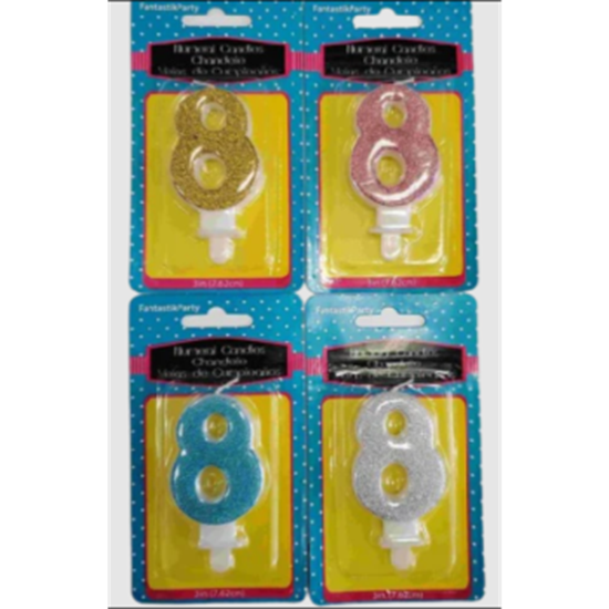 Image sur GLITTER NUMERAL CANDLE - #8 - ASSORTED COLORS
