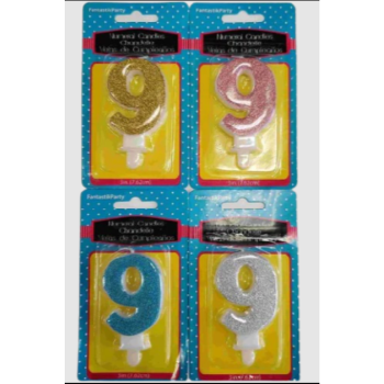 Picture of GLITTER NUMERAL CANDLE - #9 - ASSORTED COLORS