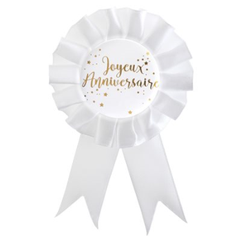 Picture of JOYEUX ANNIVERSAIRE BUTTON - WHITE AND GOLD