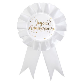 Picture of WEARABLE - JOYEUX ANNIVERSAIRE BUTTON - WHITE AND GOLD