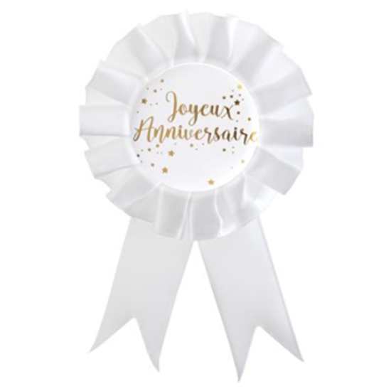 Picture of WEARABLE - JOYEUX ANNIVERSAIRE BUTTON - WHITE AND GOLD