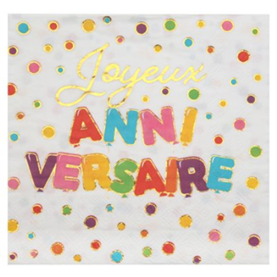 Image sur DECOR - JOYEUX ANNIVERSAIRE MULTICOLOR FOIL - LUNCHEON NAPKINS