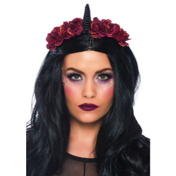 Image de UNICORN - DARK VELVET FLOWER HEADBAND - BURGUNDY/BLACK