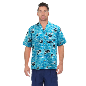 Image de HAWAIIAN SHIRT - LITE BLUE PALM ISLAND PRINT - XXLARGE
