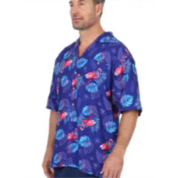 Image de HAWAIIAN SHIRT - NAVY FLAMINGO PRINT - XXLARGE