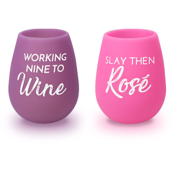 Image de GIFTLINE - 16oz SILICONE WINE GLASS - SLAY THEN ROSE ( SET OF 2 )