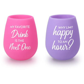 Image de GIFTLINE - 13oz SILICONE WINE GLASS - HAPPY HOUR ( SET OF 2 )