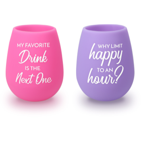 Image sur GIFTLINE - 13oz SILICONE WINE GLASS - HAPPY HOUR ( SET OF 2 )