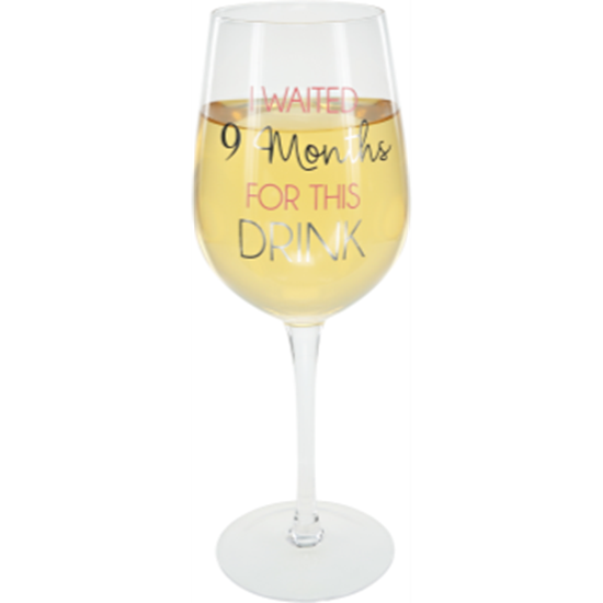 Picture of GIFTLINE - 16oz CRYSTAL WINE GLASS - 9 MONTHS PINK