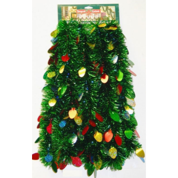 Image de DECOR - GREEN TINSEL WITH LIGHT BULBS GARLAND