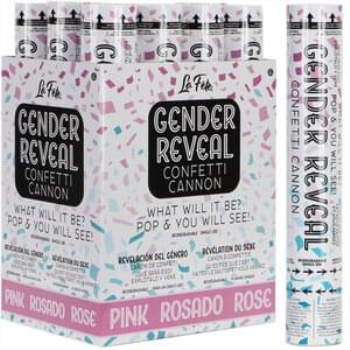Picture of DECOR - GENDER REVEAL CONFETTI CANNON - PINK - 12" (BIODEGRADABLE)