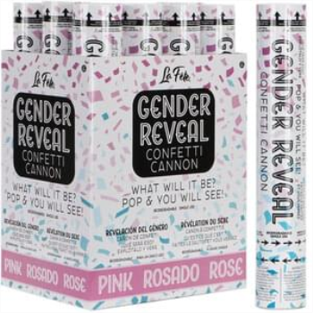 Image de DECOR - GENDER REVEAL CONFETTI CANNON - PINK - 12" (BIODEGRADABLE)