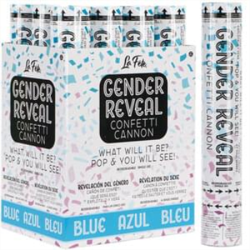 Image de DECOR - GENDER REVEAL CONFETTI CANNON - BLUE - 12" (BIODEGRADABLE) 