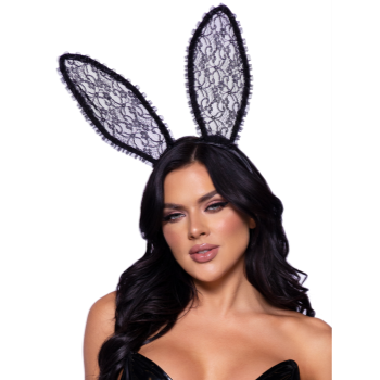 Image de RUFFLED TRIMMED BENDABLE LACE BUNNY EARS - BLACK