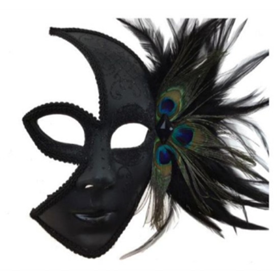 Image sur VENETIAN BLACK MASK WITH SIDE PEACOCK FEATHER