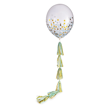 Picture of 24" CONFETTI BALLOON WITH BABY BLUE TASSEL TAIL