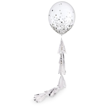Picture of 24" CONFETTI BALLOON WITH PLATINUM TASSEL TAIL