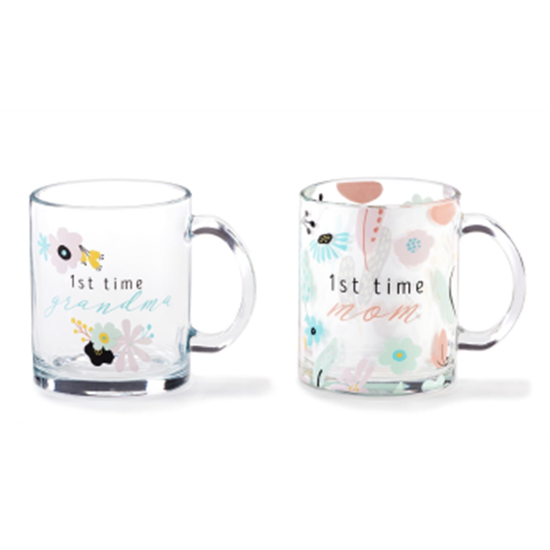 Picture of GIFTLINE -  FIRST TIME MOM OR GRANDMA FLORAL GLASS MUG - 2 ASSORTED STYLES