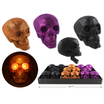 Image de SMALL GLITTER SKULL - LED LIGHT-UP - PURPLE/BLACK/GOLD