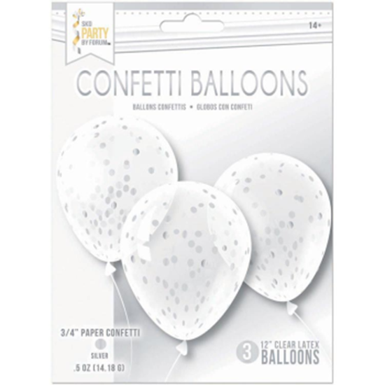 Image sur CONFETTI BALLOONS - 3/PK SILVER