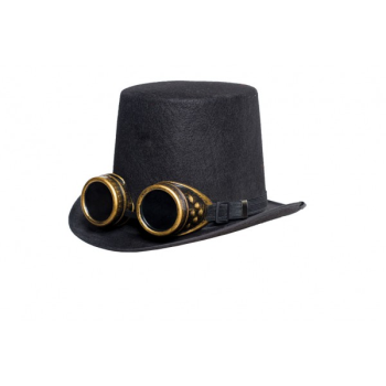 Image de STEAMPUNK HAT WITH GOGGLES - BLACK