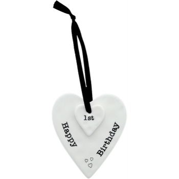 Image de DECOR - HAPPY 1ST BIRTHDAY - 3'' CERAMIC KEEPSAKE HEART PLAQUE