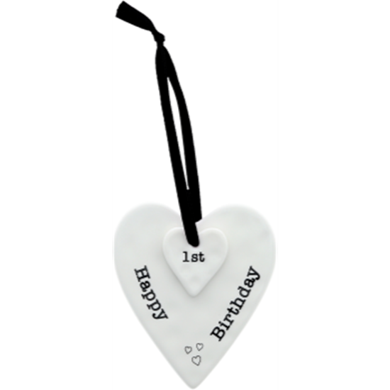 Image sur DECOR - HAPPY 1ST BIRTHDAY - 3'' CERAMIC KEEPSAKE HEART PLAQUE