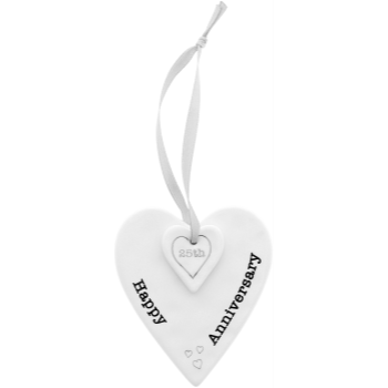 Image de DECOR - HAPPY 25TH ANNIVERSARY - 3'' CERAMIC KEEPSAKE HEART PLAQUE