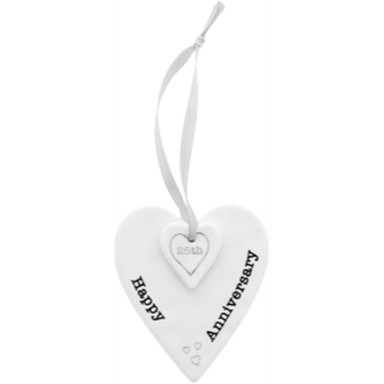 Image sur DECOR - HAPPY 25TH ANNIVERSARY - 3'' CERAMIC KEEPSAKE HEART PLAQUE