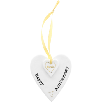 Image de DECOR - HAPPY 50TH ANNIVERSARY - 3'' CERAMIC KEEPSAKE HEART PLAQUE