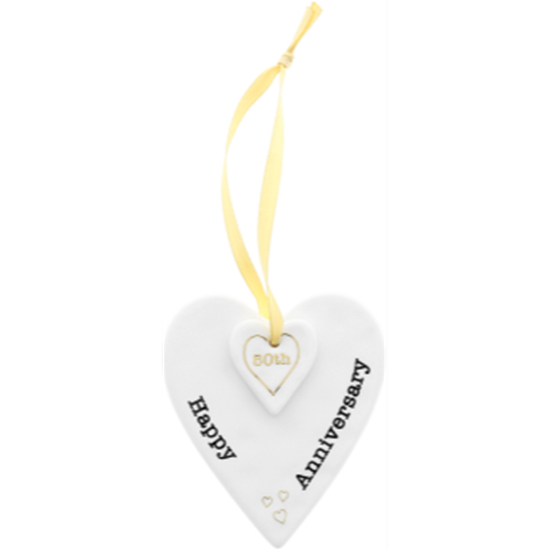 Image sur DECOR - HAPPY 50TH ANNIVERSARY - 3'' CERAMIC KEEPSAKE HEART PLAQUE