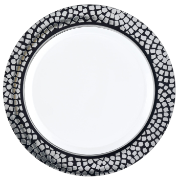 Picture of 10" ROUND BORDER PLATES - MOSAIC - SILVER/BLACK - 20/PK