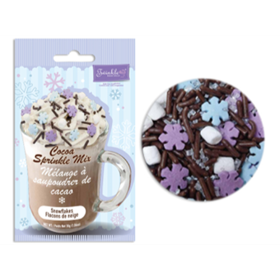 Image sur CANDY - HOT CHOCOLATE SPRINKLES MIX POUCHES - SNOWFLAKES