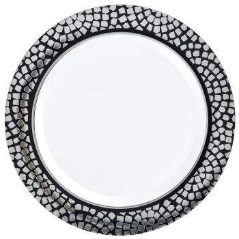 Picture of 7" ROUND BORDER PLATES - MOSAIC - SILVER/BLACK - 20/PK